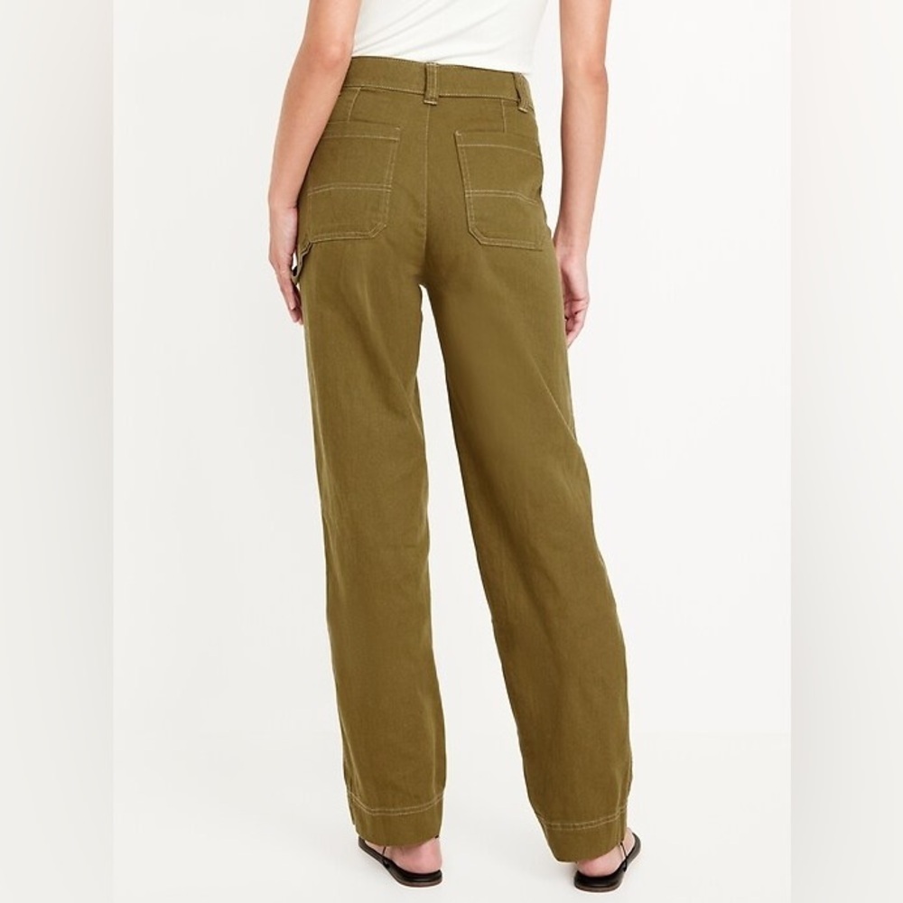 Old Navy High Rise Straight Utility Carpenter 100% Cotton Green Pants 4 Petite